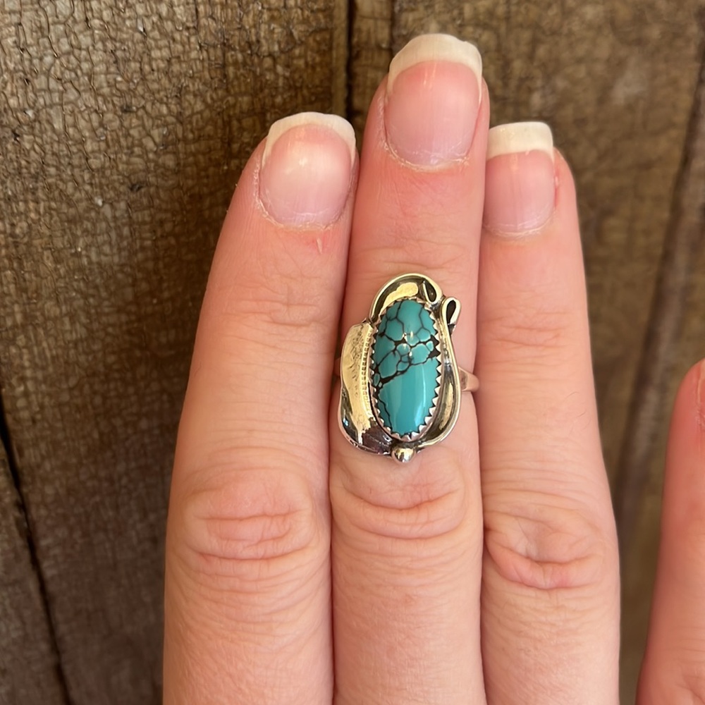 Navajo Artist CT Vintage Turquoise Sterling Silver Ring - Picture 4 of 14